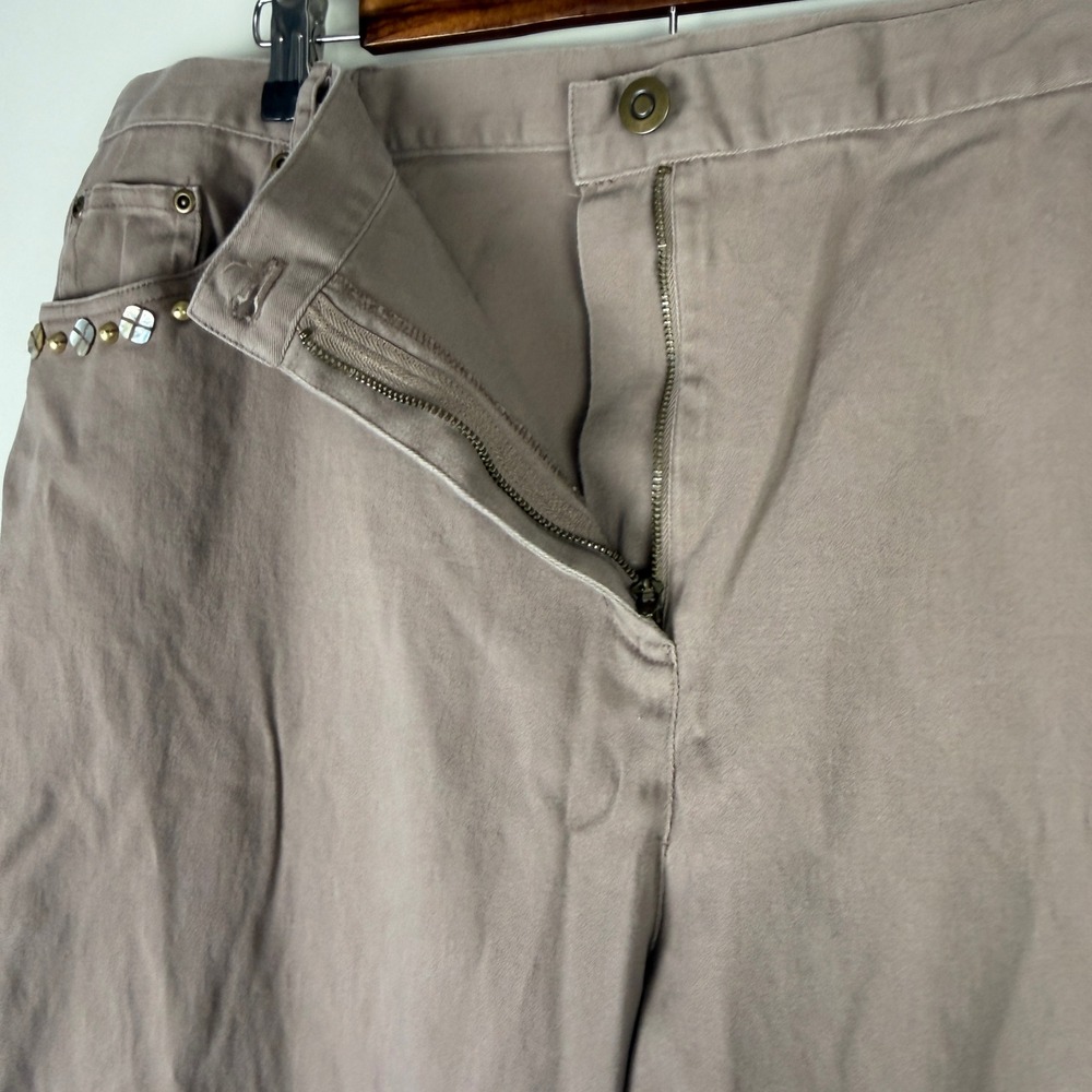 Ruby Rd Woman's 20W Taupe Brown Embellished Straight Leg Crop Pants Elastic Back - Picture 6 of 8